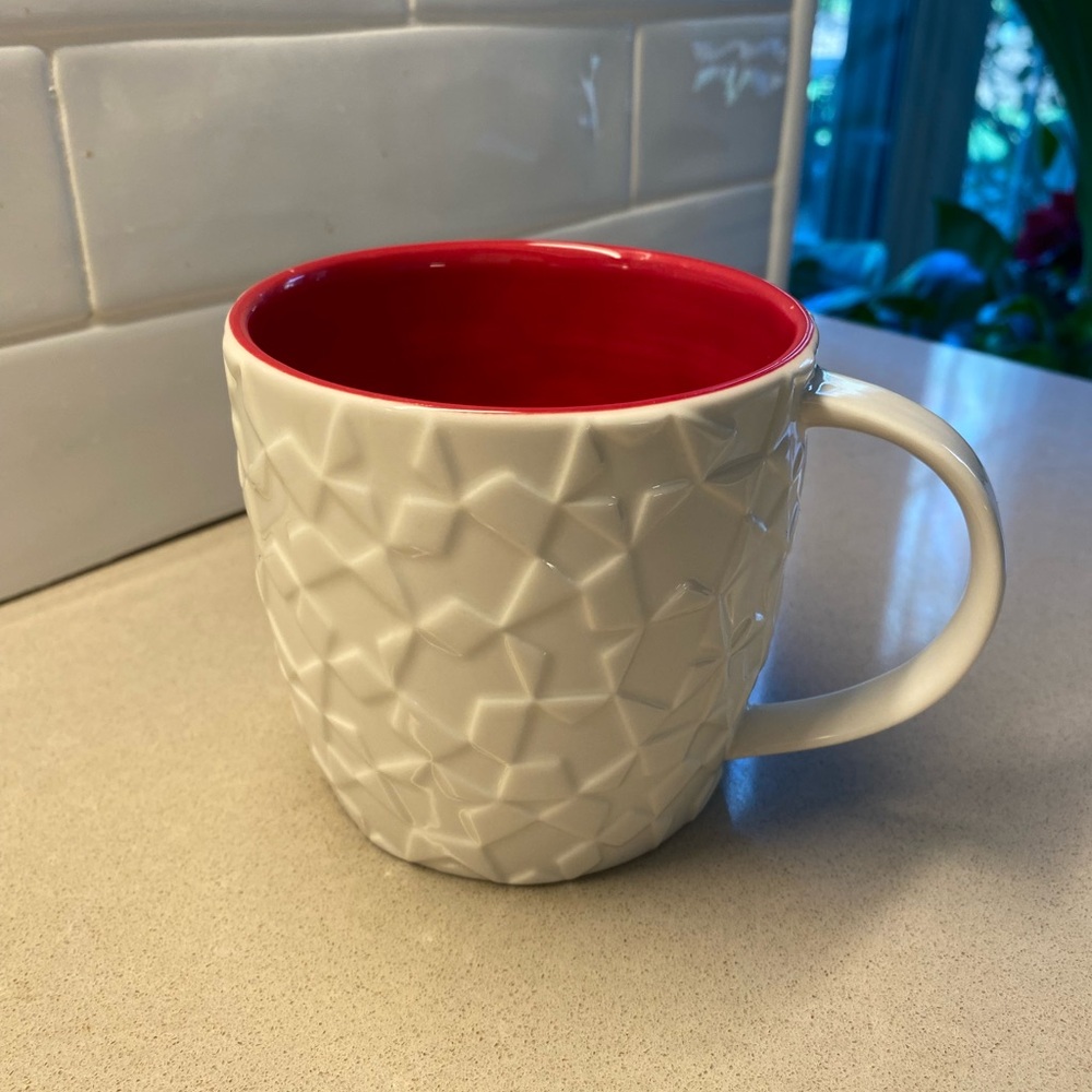 Starbucks White and Red Embossed Geometric Design Porcelain Coffee Mug